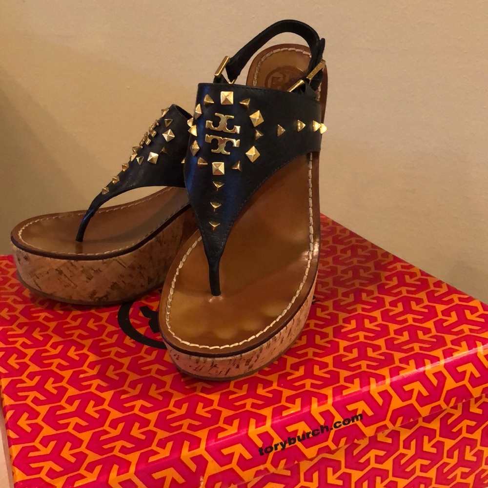 Tory Burch Navy thong wedges size 8